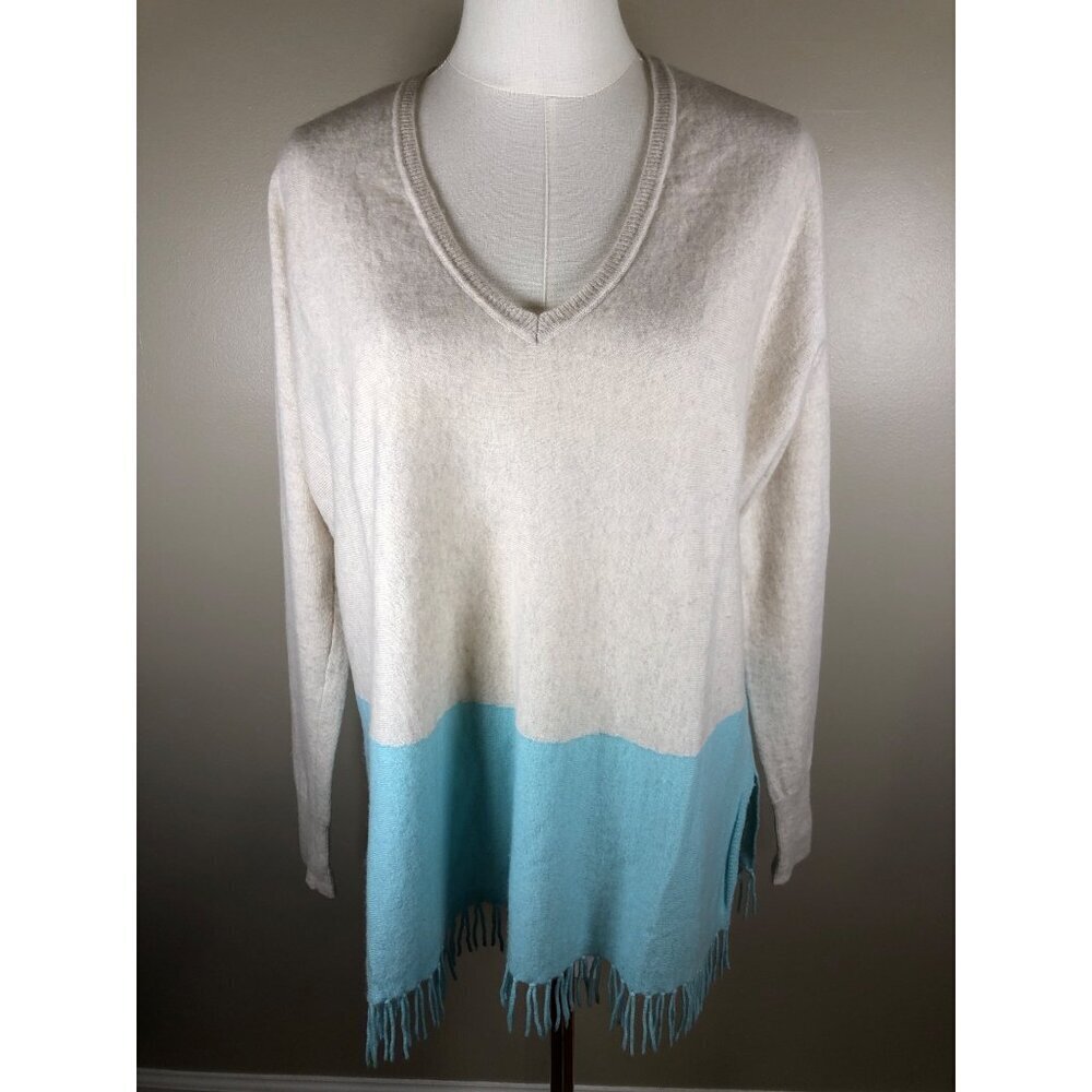 Lilly Pulitzer Cashmere Alessandra Tunic Color Block Fringe Sweater Size S/M